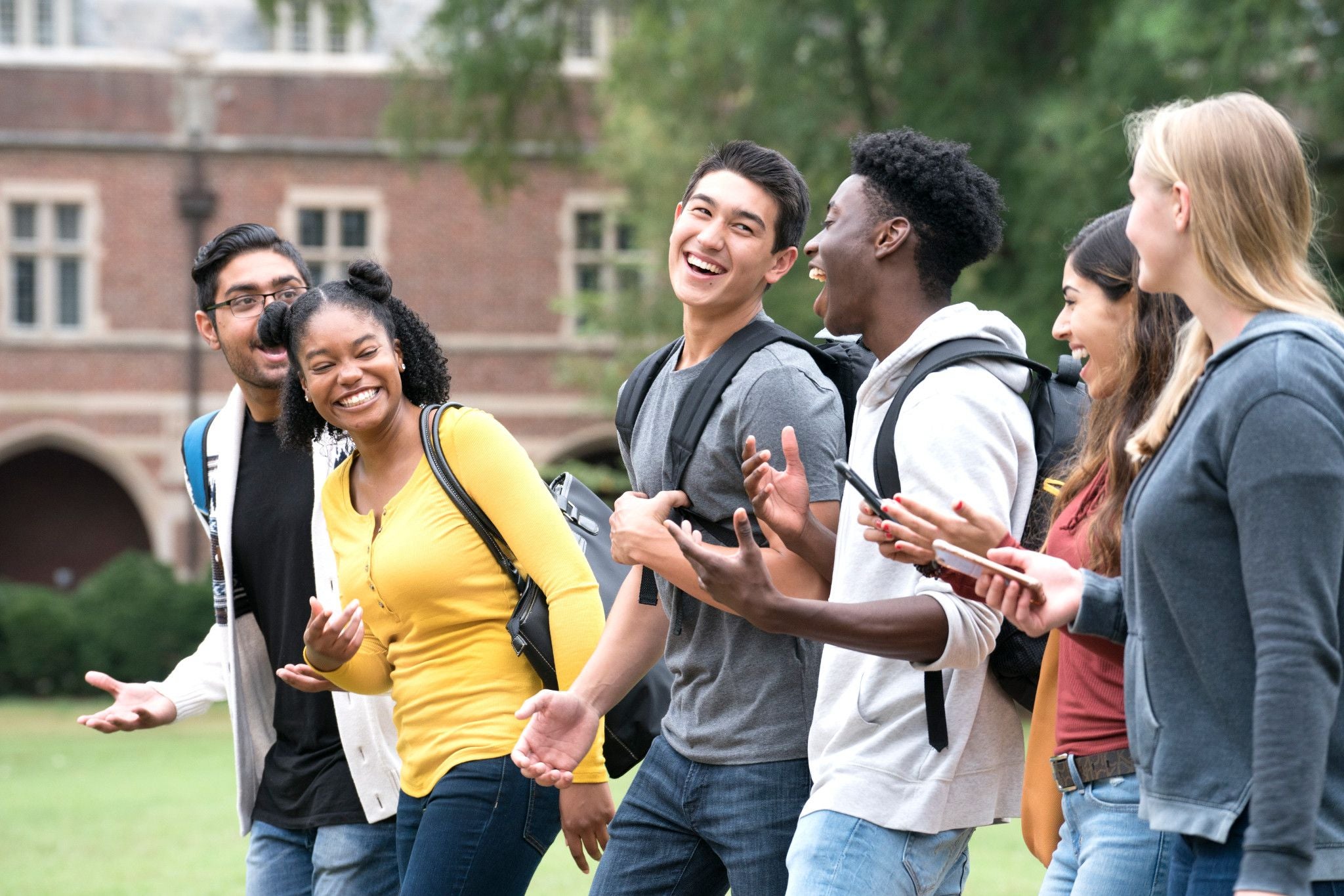 group of high school students on campus