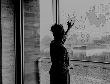 woman manipulating information visually