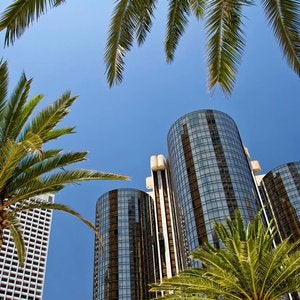 commercial building with palm trees in los angeles