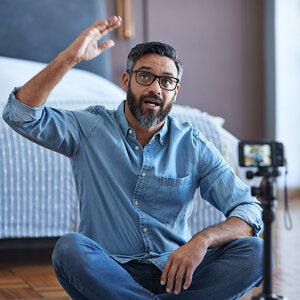 man telling a story for the camera