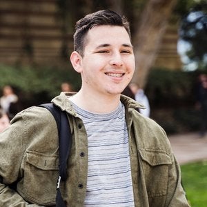 Student walking on campus