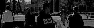 Students talking on the UCLA campus.