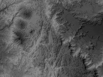 A heat map of a mountain range.
