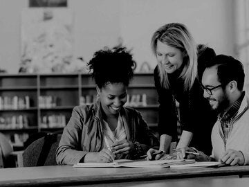 Students working in a group at a library