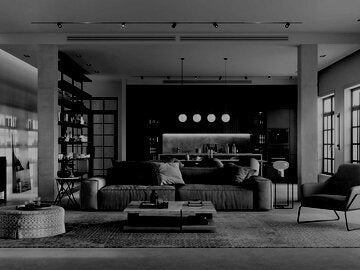 Interior house with unique lighting and rug