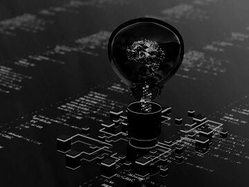 Artificial Intelligence digital concept abstract brains inside light bulb