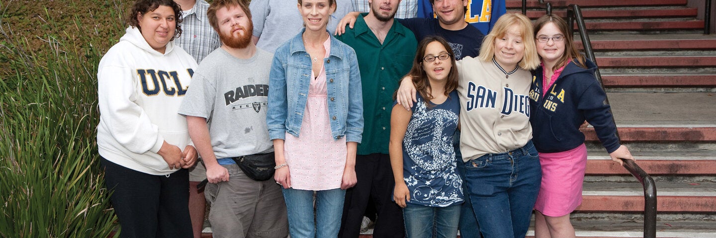 pathway students standing in a group on the stairs
