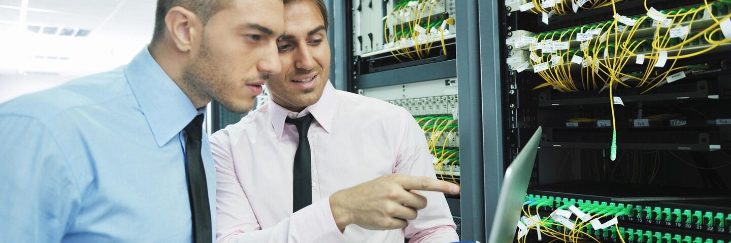 two men in computer server room