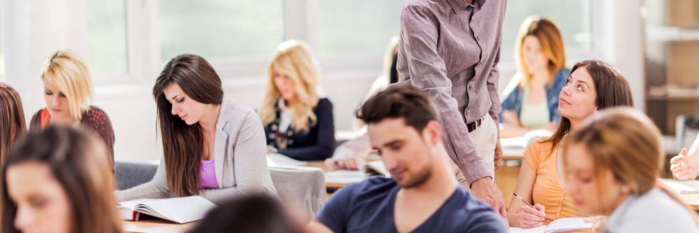 high school classroom with students studying