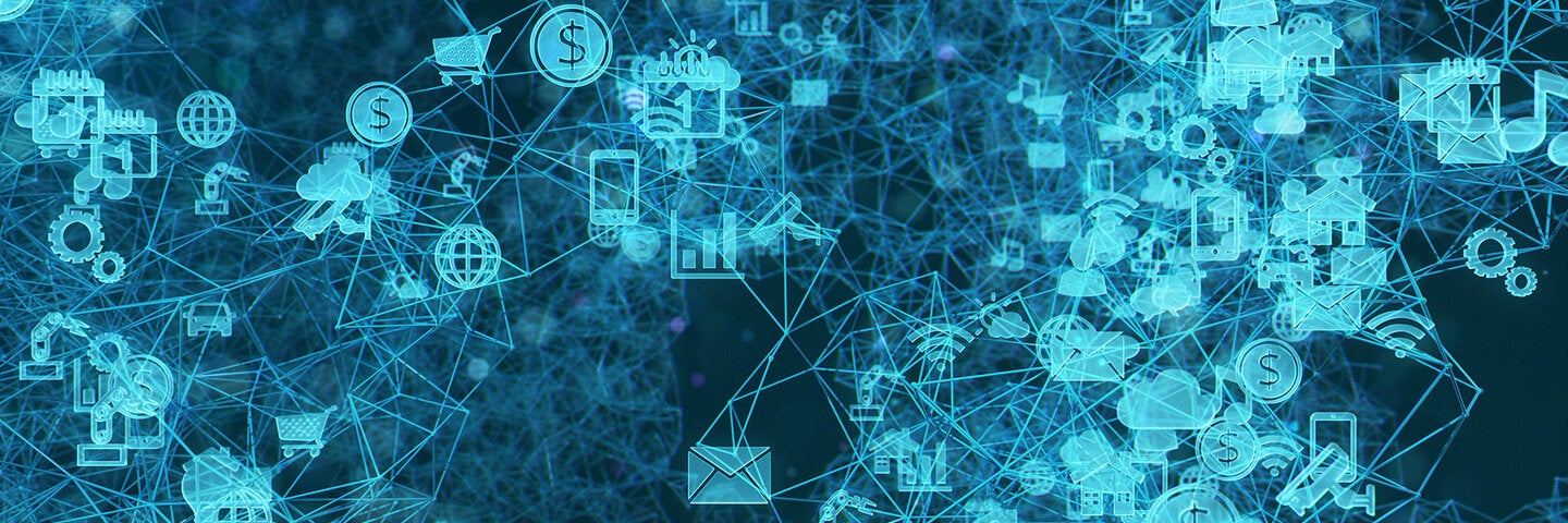 Digital landscape with multitudes of crypto-currency icons